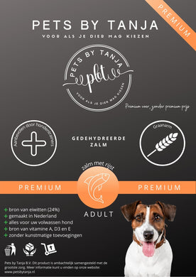 Premium Adult zalm rijst hondenvoer - Pets by Tanja