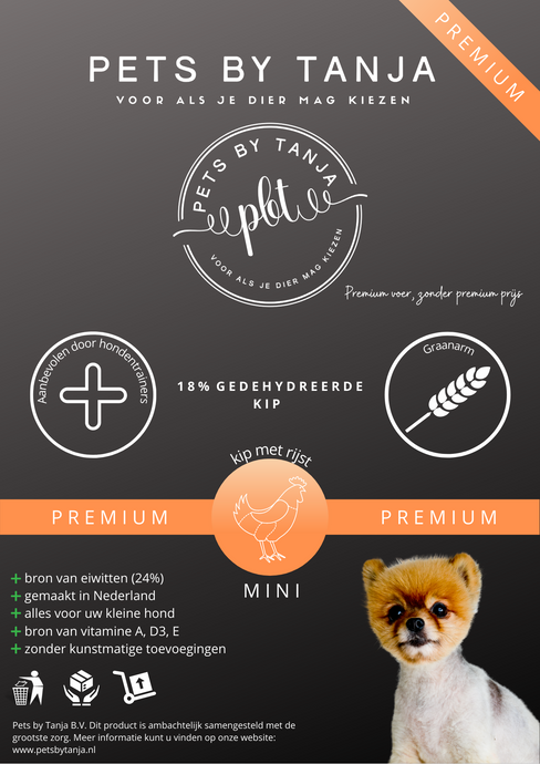 Premium Mini kip met rijst hondenvoer - Pets by Tanja