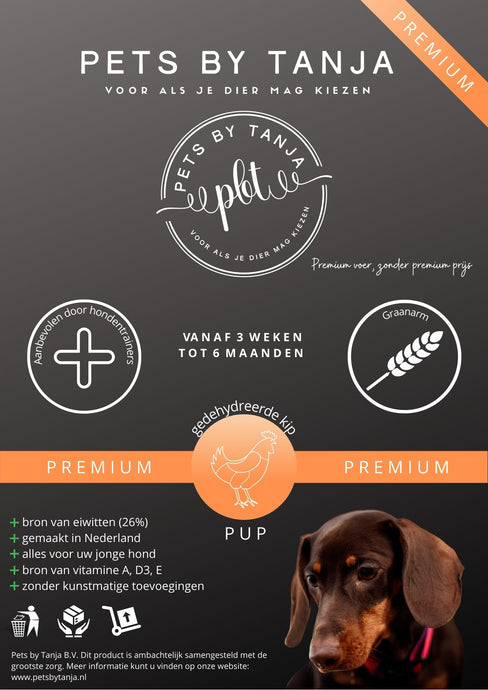 Premium puppy gedehydreerde kip hondenvoer - Pets by Tanja