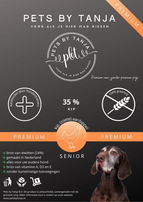 Premium Senior kip aardappel hondenvoer - Pets by Tanja