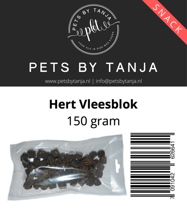Vleesblokjes Hert 150 gram hondensnack - Pets by Tanja